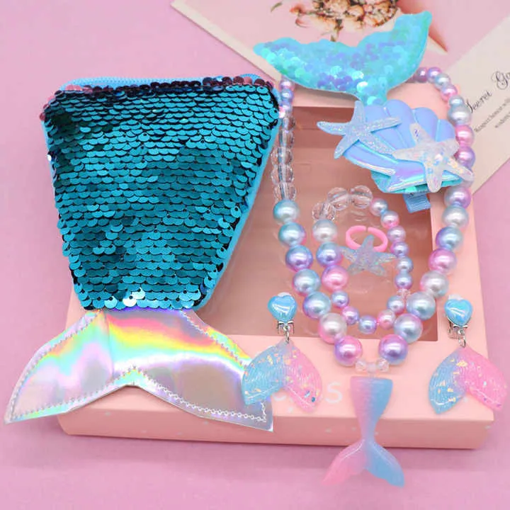 مجموعة مجوهرات للفتيات الصغار  Set Kids Mermaid Necklace Ring