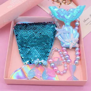 مجموعة مجوهرات للفتيات الصغار  Set Kids Mermaid Necklace Ring