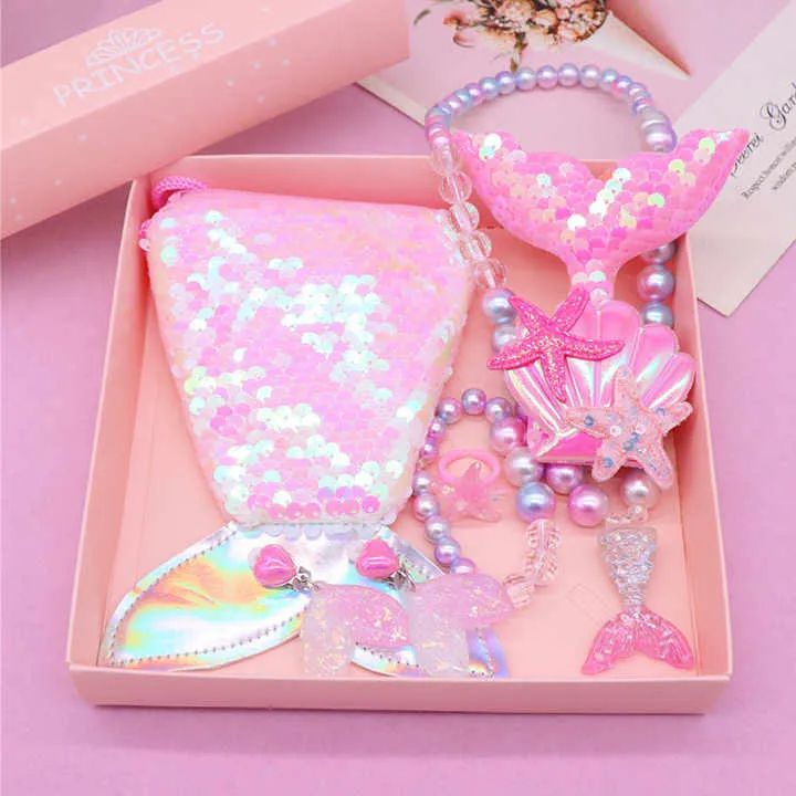 مجموعة مجوهرات للفتيات الصغار  Set Kids Mermaid Necklace Ring