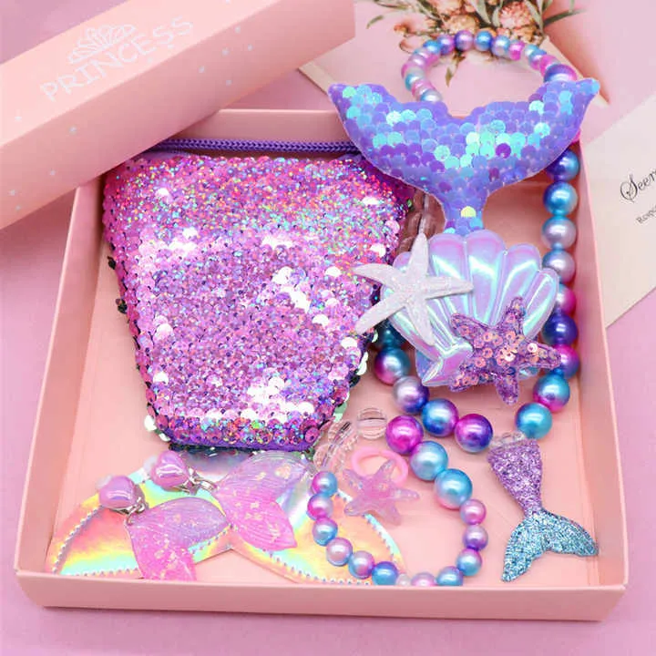 مجموعة مجوهرات للفتيات الصغار  Set Kids Mermaid Necklace Ring