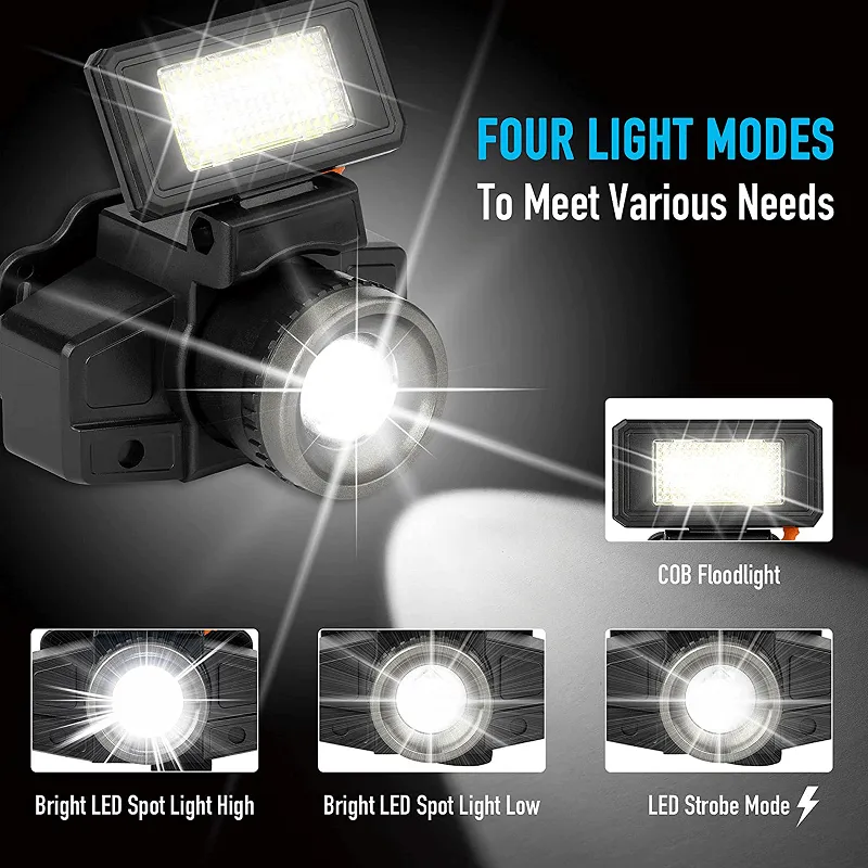 1000 Lumens LED & COB Zoomable USB Rechargeable Headlamp Flashlight