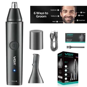2 In-1 Electric Rechargeable Wet Dry Nose Ear Beard Trimmer for Men
