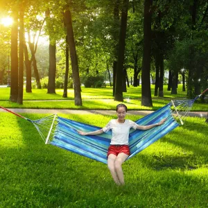 200 x 80cm Canvas Fabric Double Outdoor Hammocks Spreader Bar Hammock Garden Camping Swing Hanging Bed Hangmat Garden Swing