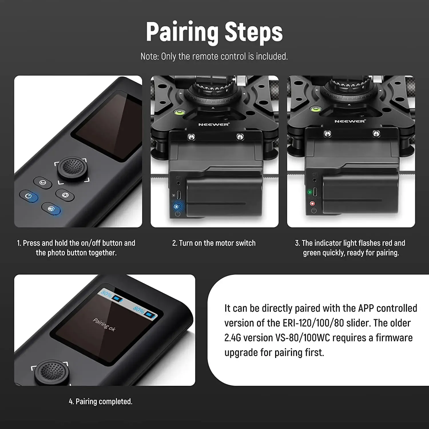 2.4g Remote Control for Motorized Camera Slider Video Mode Time Lapse Photography Carbon Fiber