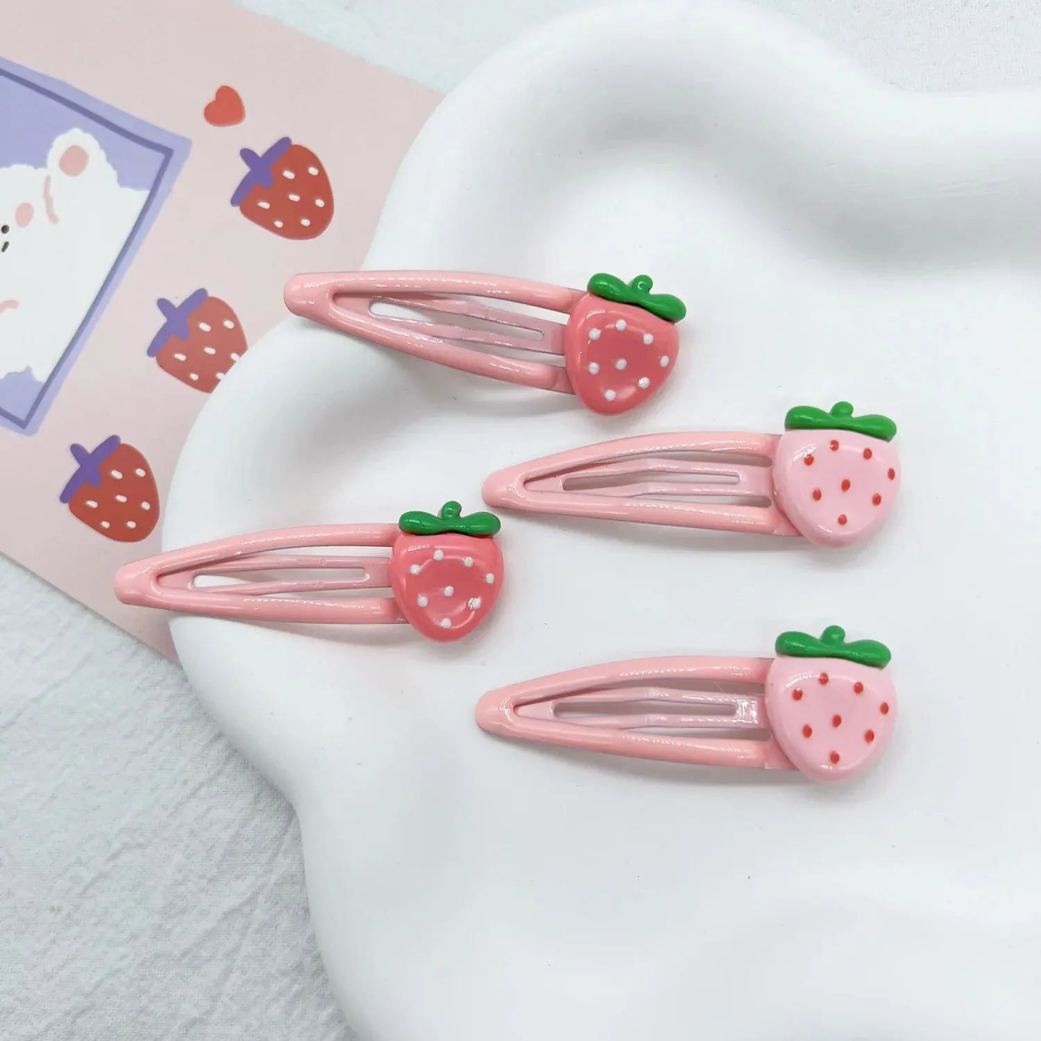 4Pcs Cute Pink Strawberry BB Hair Clips