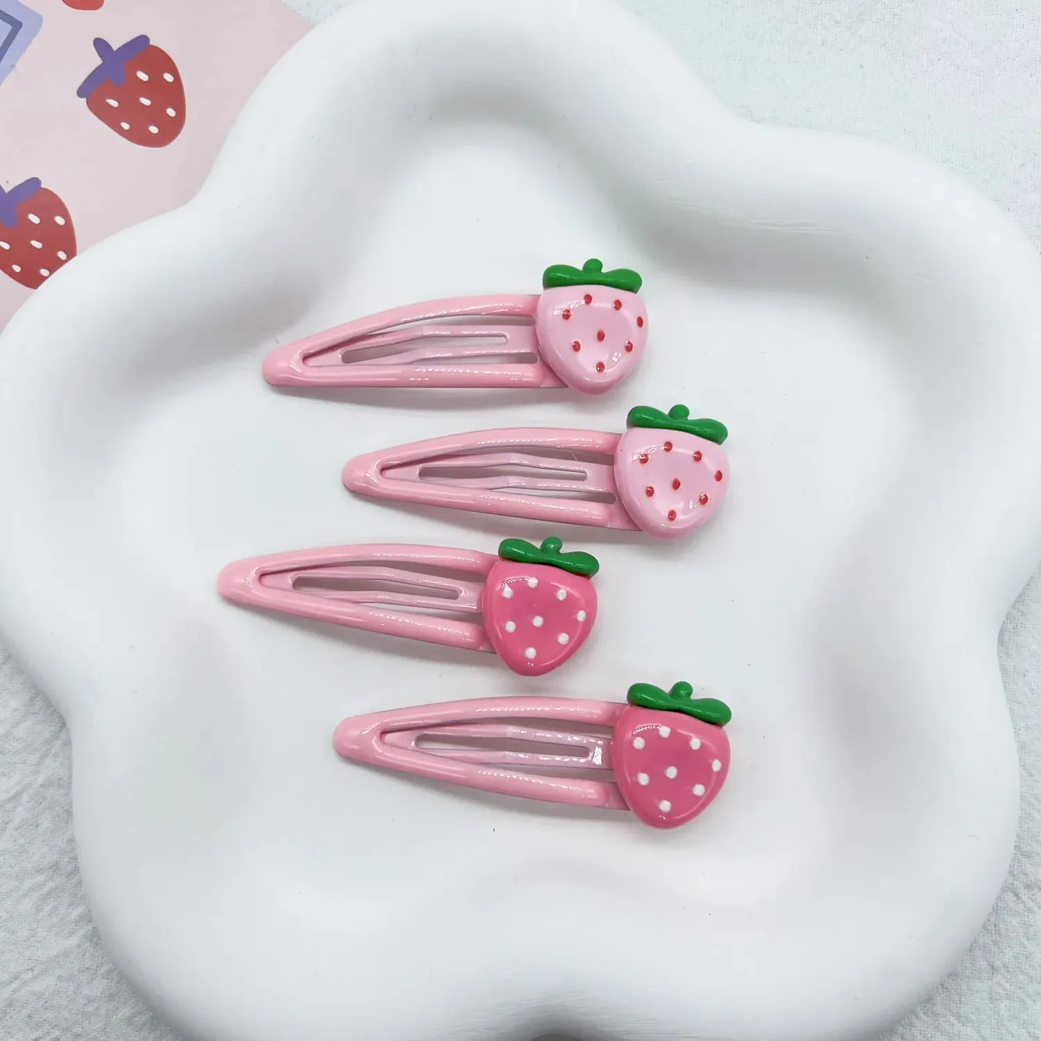 4Pcs Cute Pink Strawberry BB Hair Clips