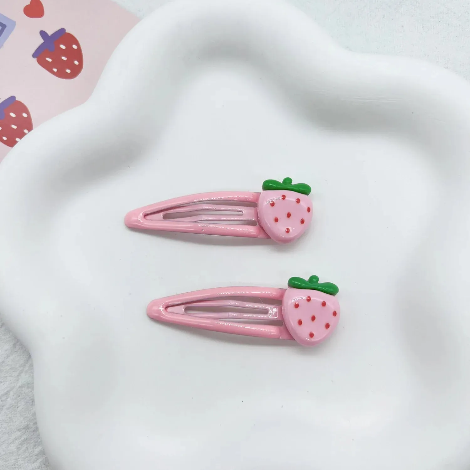 4Pcs Cute Pink Strawberry BB Hair Clips