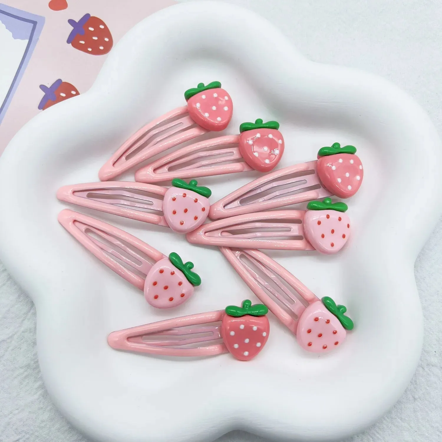 4Pcs Cute Pink Strawberry BB Hair Clips