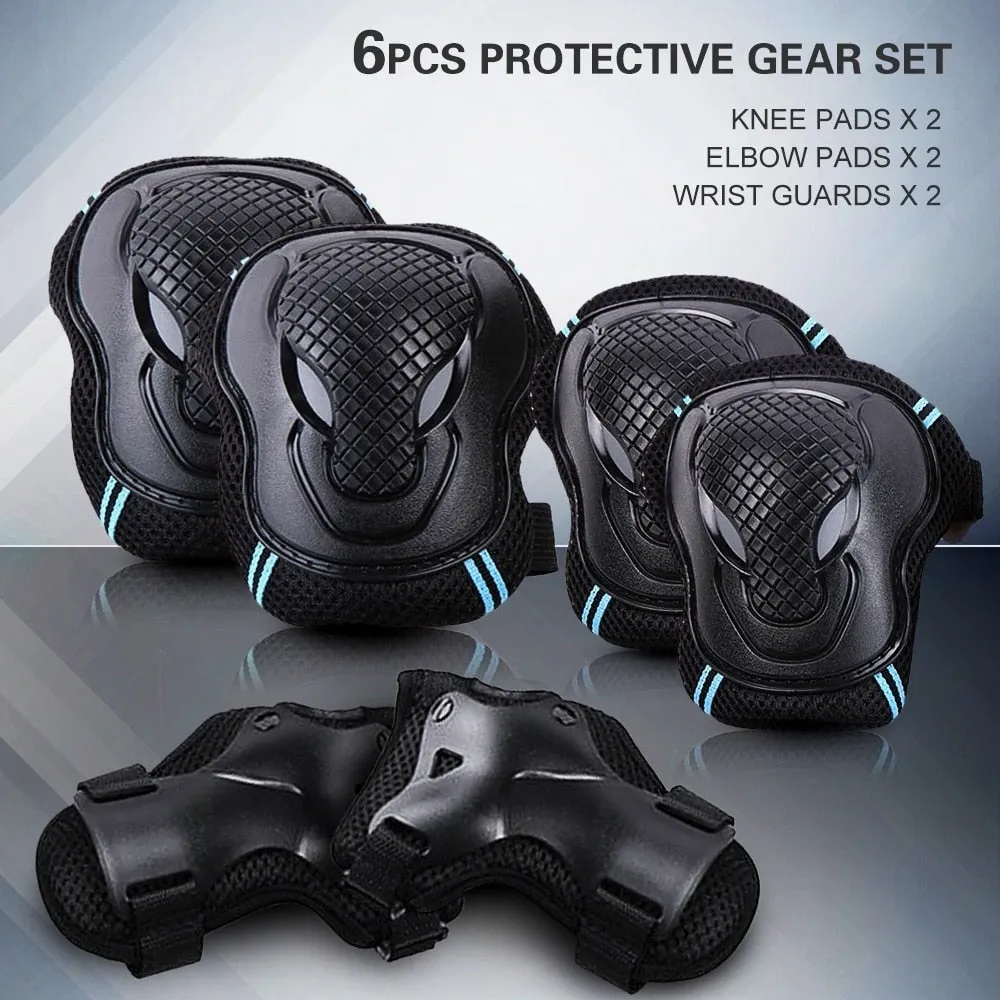 6 Pcs Knee Elbow Pads Wrist Guards Safety Protective Gear Set for Skateboard Cycling