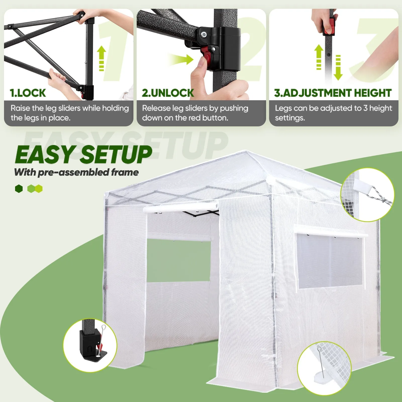 8x8 Portable Walk-in Greenhouse