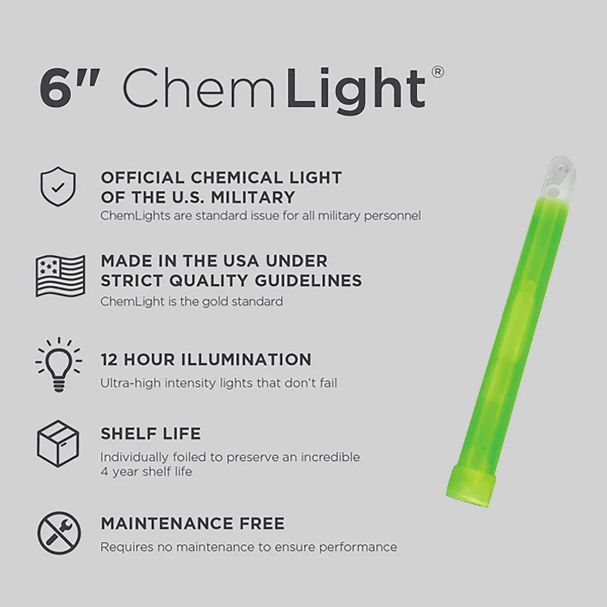 Cyalume Military Chemlight Lightstick 12 Hour 6” Green