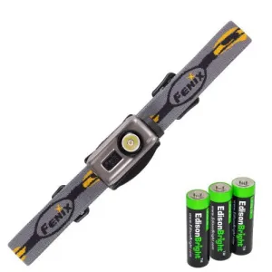 Fenix HL22 120 Lumen LED Headlamp (Grey) with Three EdisonBright AA Alkaline batteries