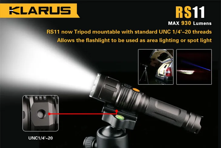 Klarus RS11 2 x (R)CR123A / 1 x 18650 CREE XM-L2 U2 930 Lumen LED Flashlight