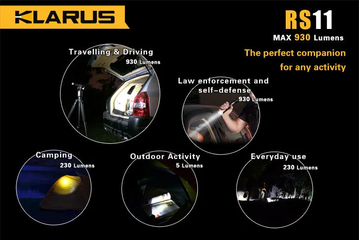 Klarus RS11 2 x (R)CR123A / 1 x 18650 CREE XM-L2 U2 930 Lumen LED Flashlight