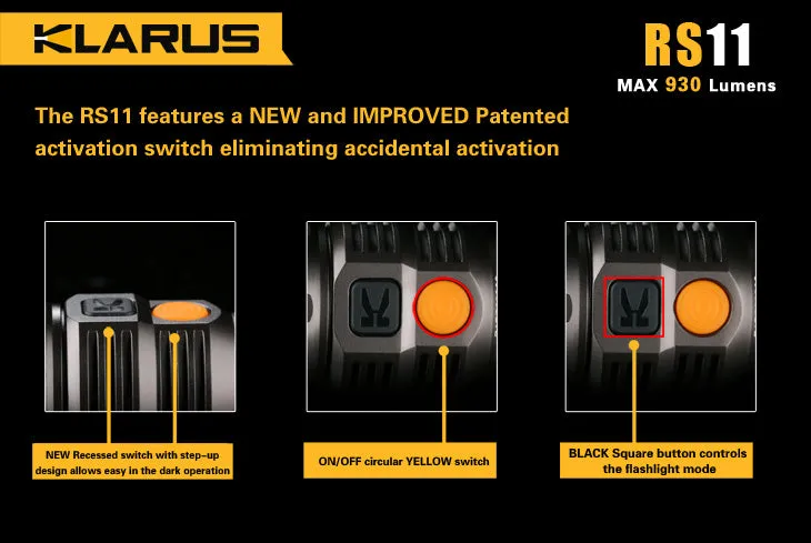 Klarus RS11 2 x (R)CR123A / 1 x 18650 CREE XM-L2 U2 930 Lumen LED Flashlight