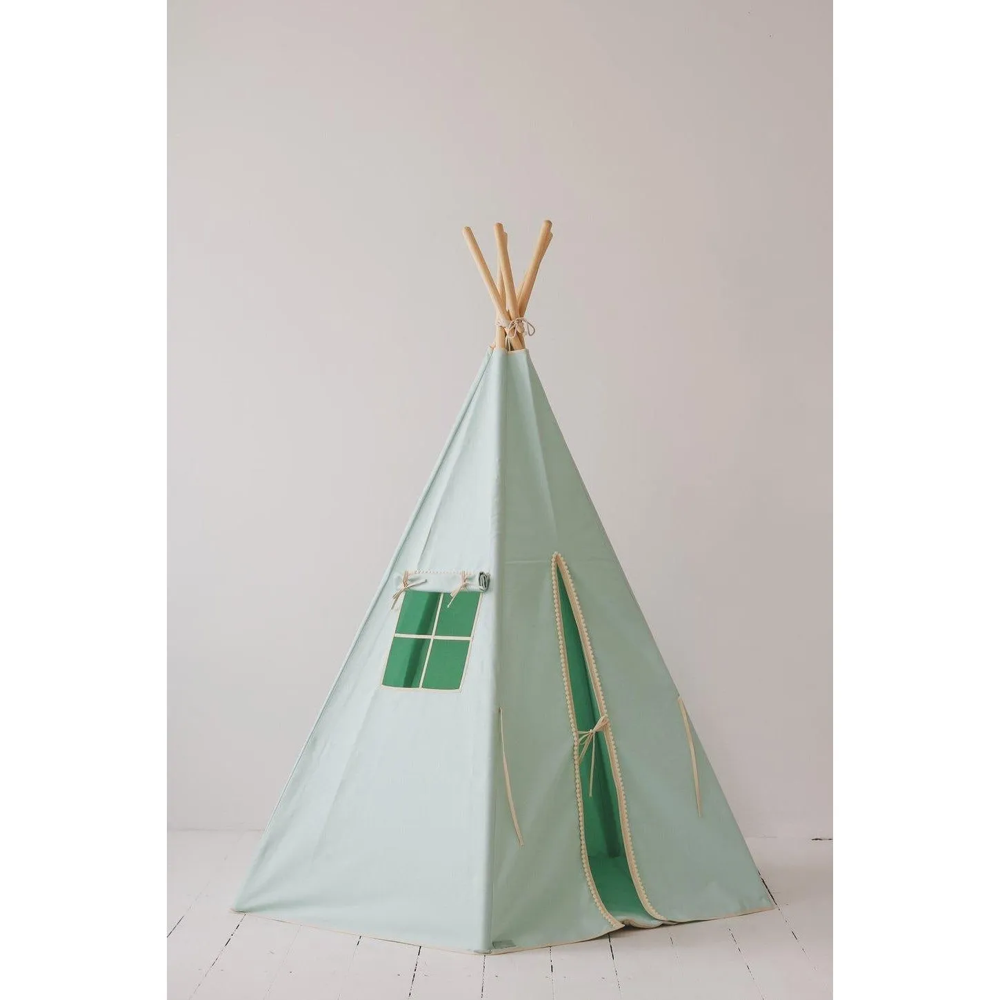 Mint Fog Teepee Tent with Pompoms