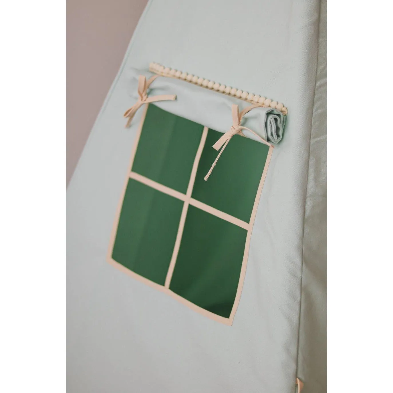 Mint Fog Teepee Tent with Pompoms