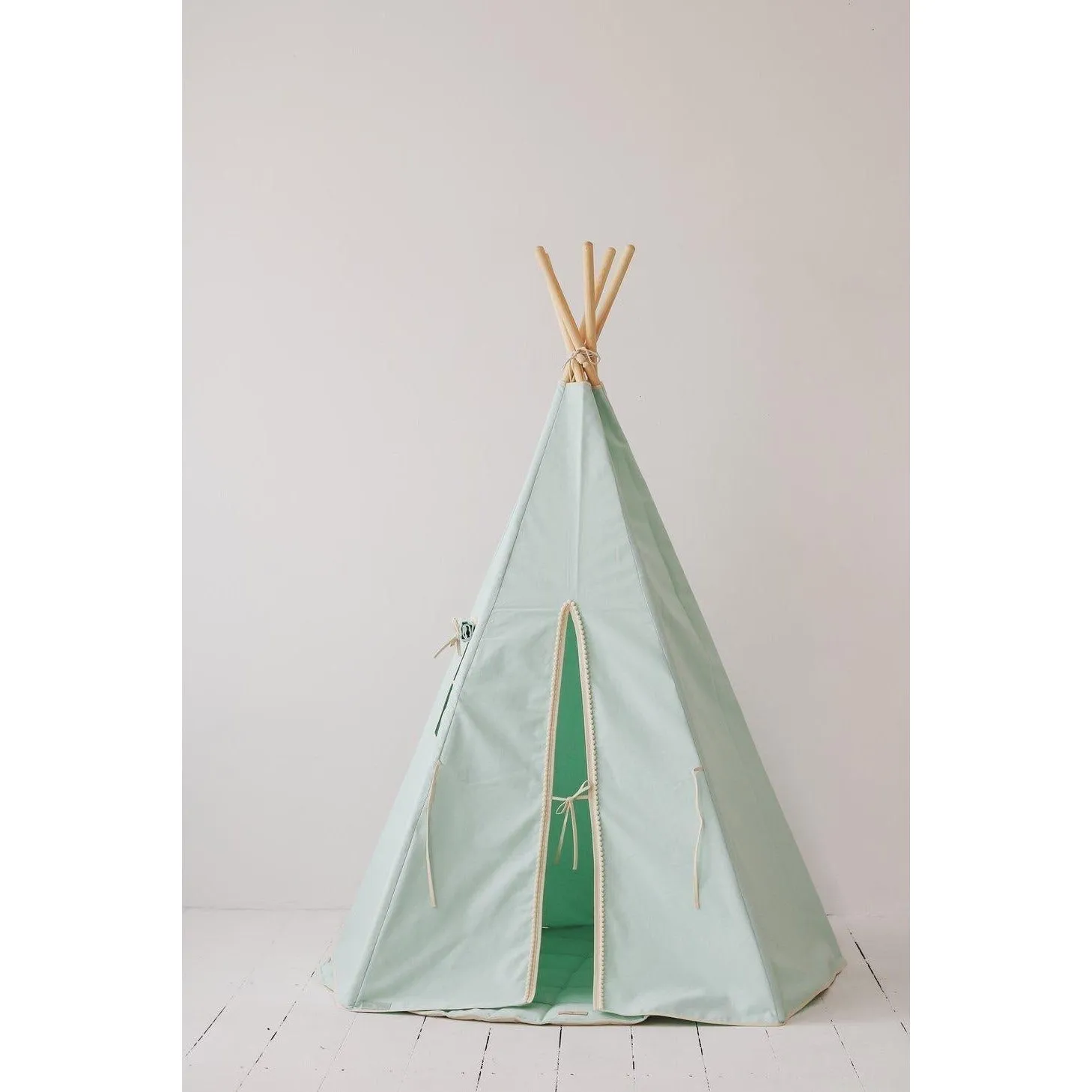 Mint Fog Teepee Tent with Pompoms