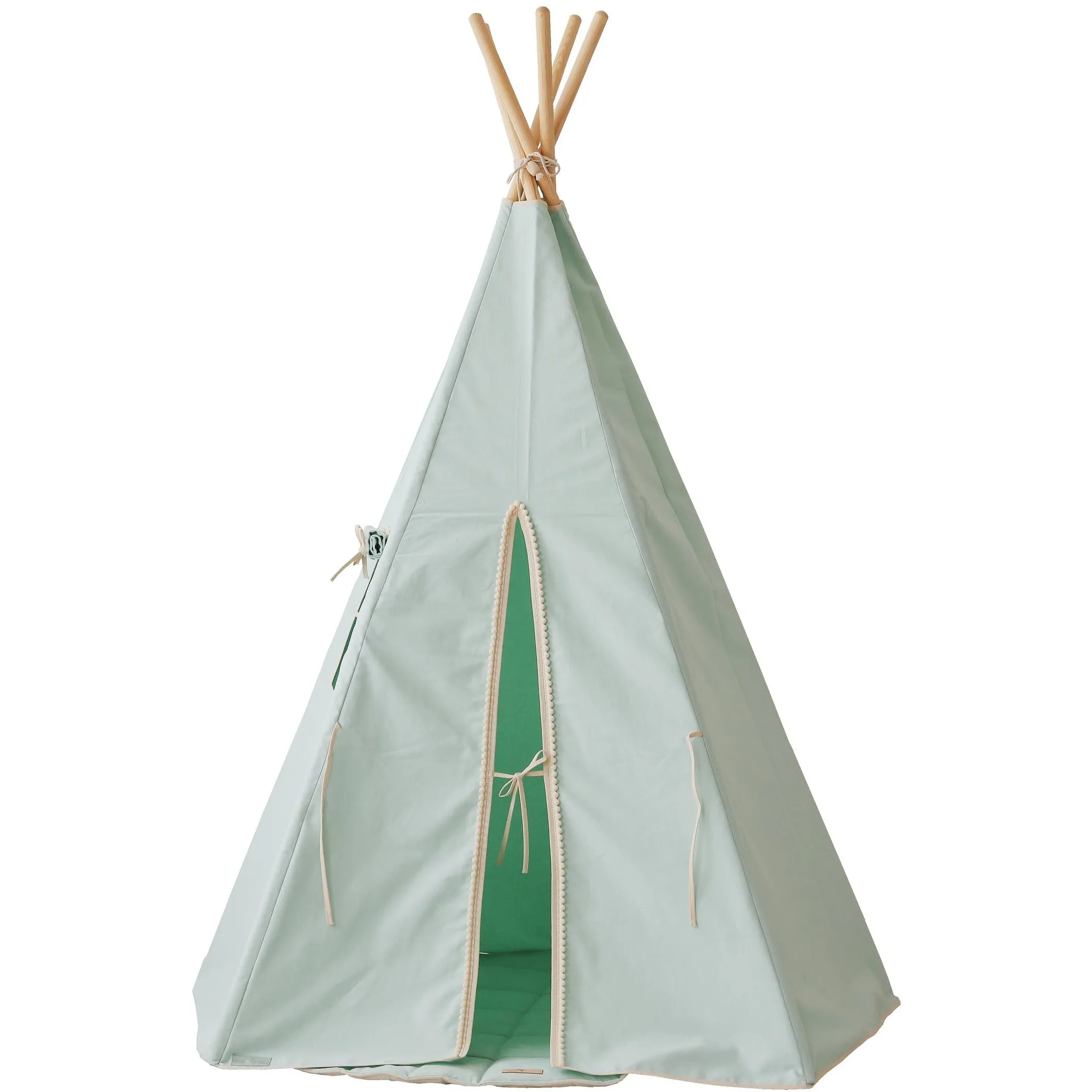 Mint Fog Teepee Tent with Pompoms