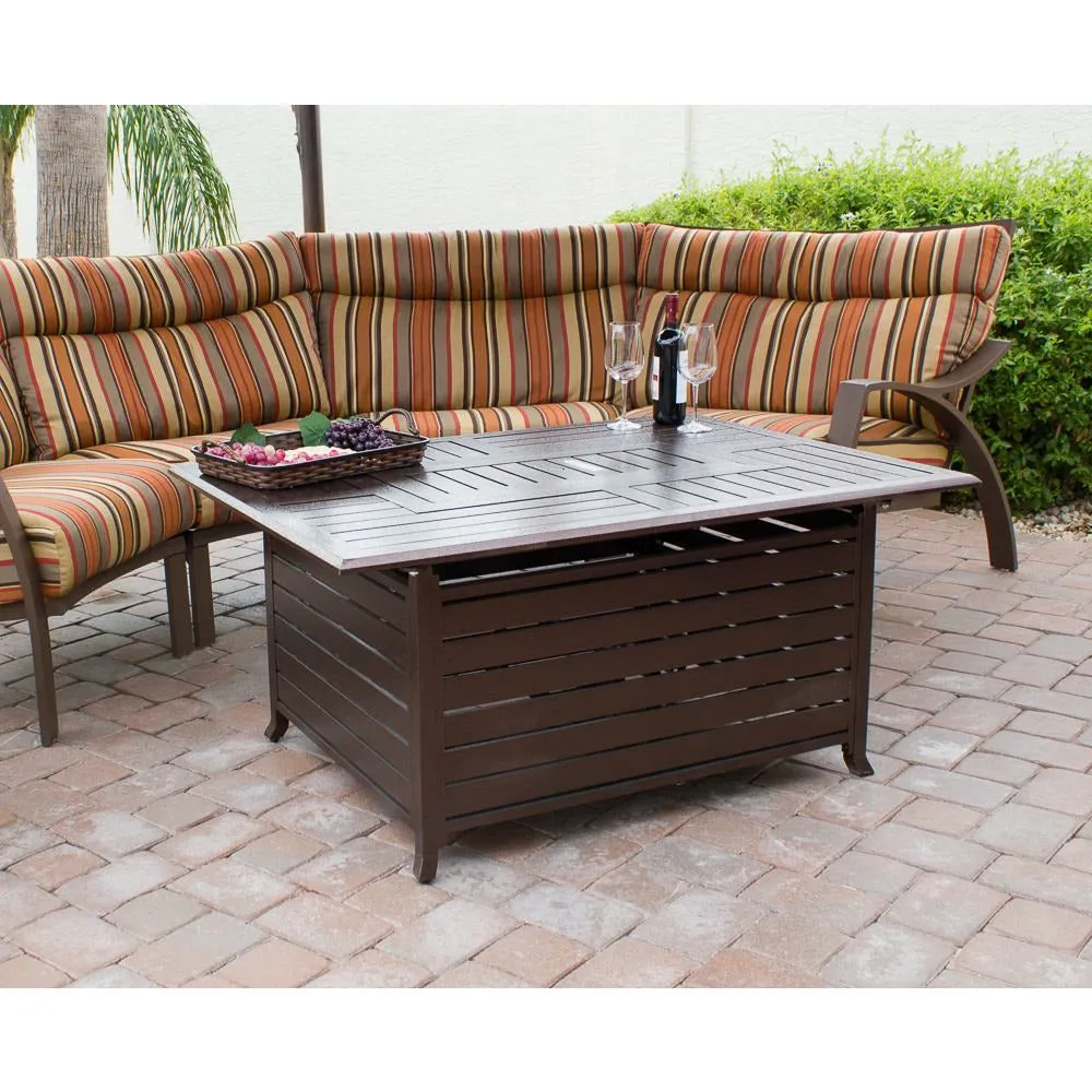 Rectangle Aluminum Slatted Fire Pit With Stainless Steel Propane Burner