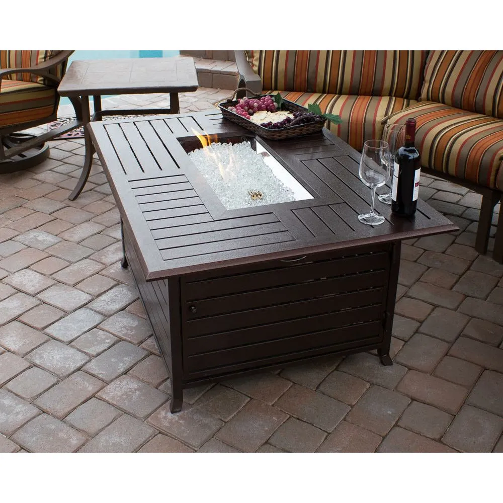Rectangle Aluminum Slatted Fire Pit With Stainless Steel Propane Burner