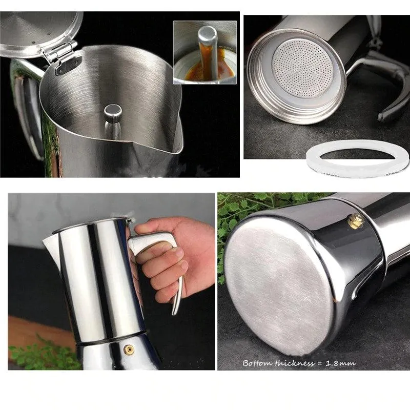 Silver Color 304 Stainless Steel Espresso Coffee Maker