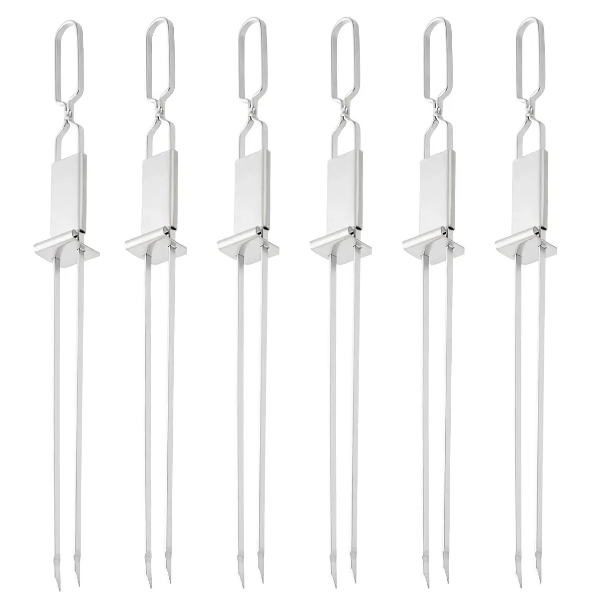 Stainless Steel Semi-Automatic BBQ Grill Forks - Portable Skewers for Camping & Picnic