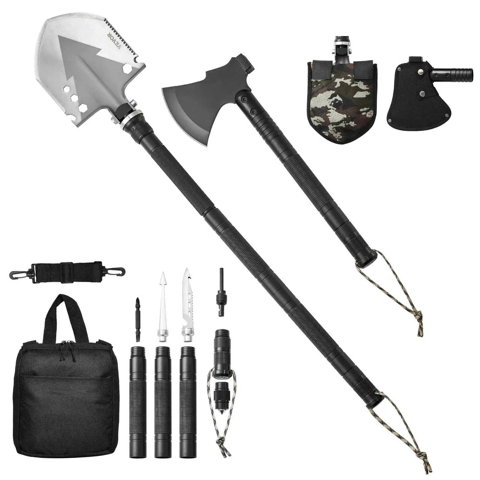 Survival Shovel Survival Axe 16-In-1 Camping Folding Shovels with Hatchet
