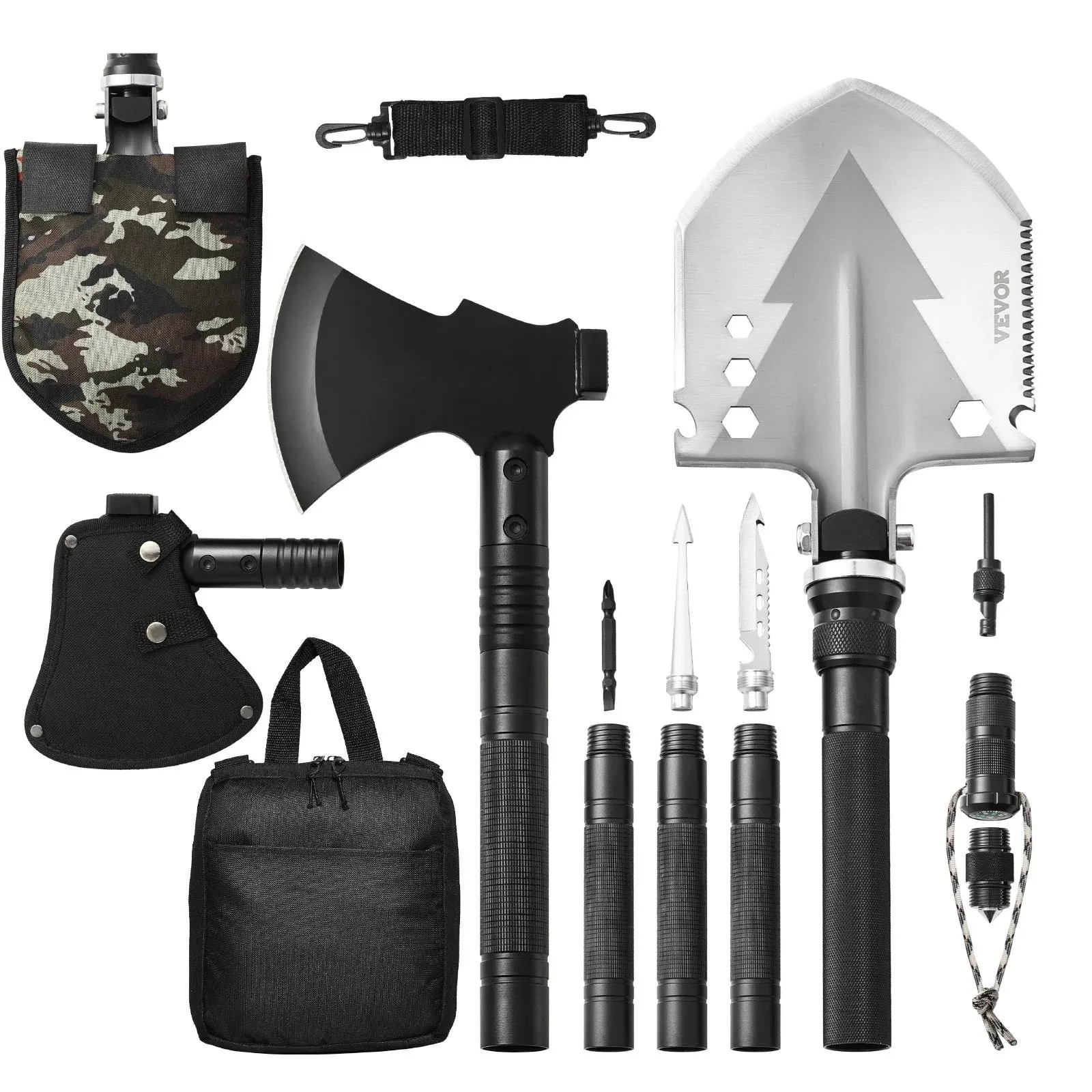 Survival Shovel Survival Axe 16-In-1 Camping Folding Shovels with Hatchet