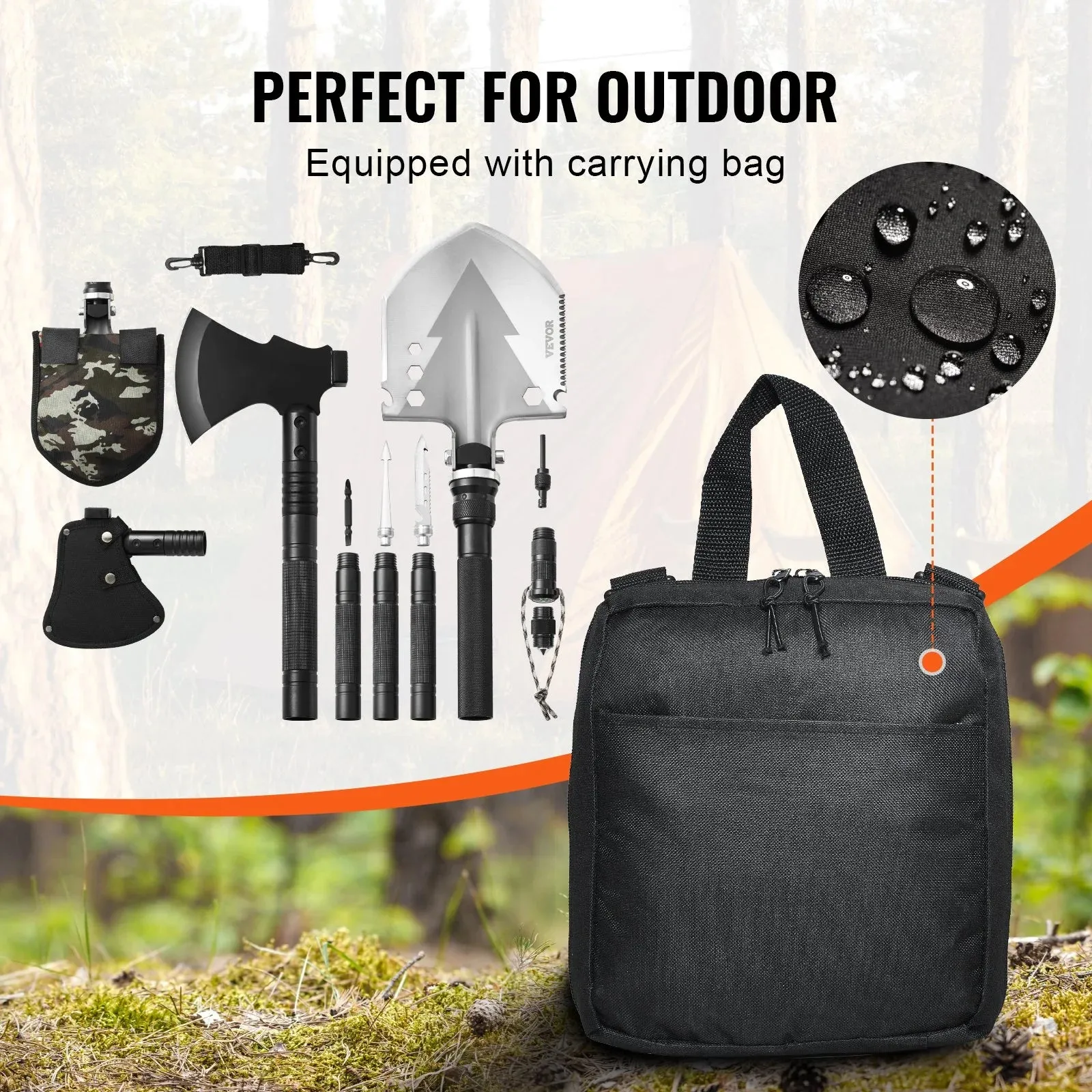 Survival Shovel Survival Axe 16-In-1 Camping Folding Shovels with Hatchet