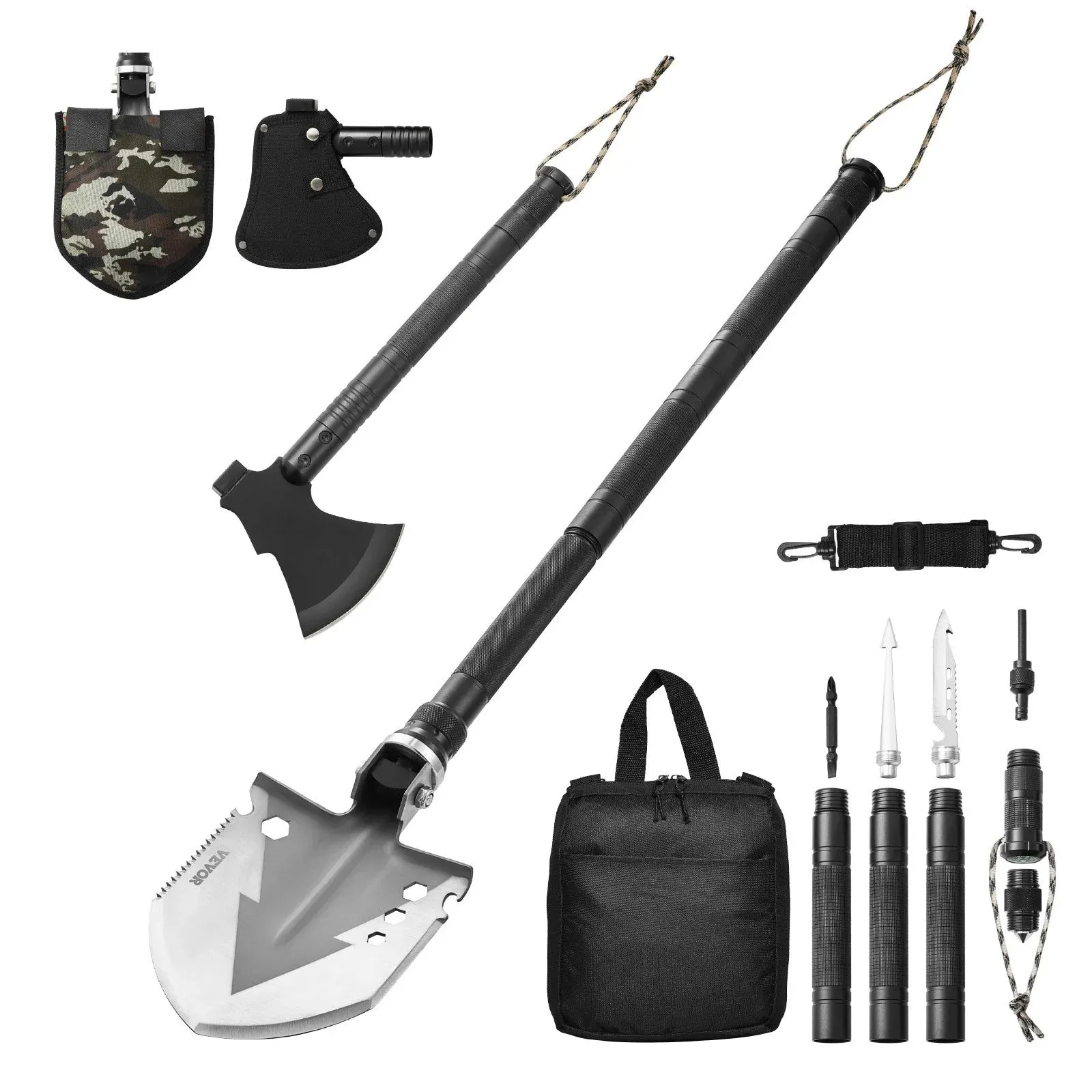 Survival Shovel Survival Axe 16-In-1 Camping Folding Shovels with Hatchet