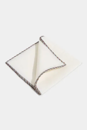 White linen pocket square with grey and cognac edges  - Made in Italy